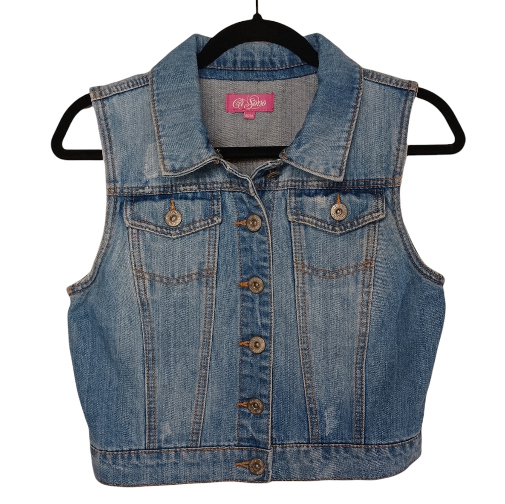 CI SONO Blue Sleeveless Button Front Jean Denim Medium Vest